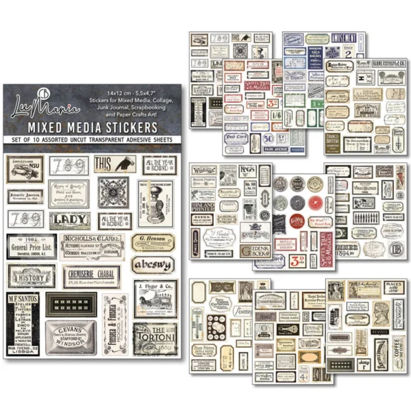 Vintage Scripts Mixed Media Stickers (10pcs) (MB003)