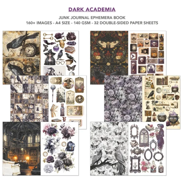 Dark Academia A4 Junk Journal Ephemera Book (32pcs) (CBB014) 002 Dark Academia A4 Junk Journal Ephemera Book (32pcs) (CBB014)