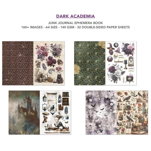 Dark Academia A4 Junk Journal Ephemera Book (32pcs) (CBB014) 004 Dark Academia A4 Junk Journal Ephemera Book (32pcs) (CBB014)