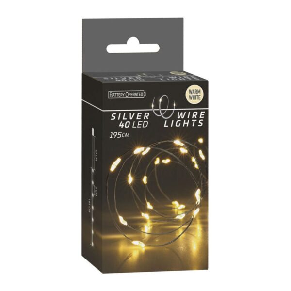 Zilverdraad LED Lichtketting 195 cm – 40 Warm witte LED Lampjes op Batterij