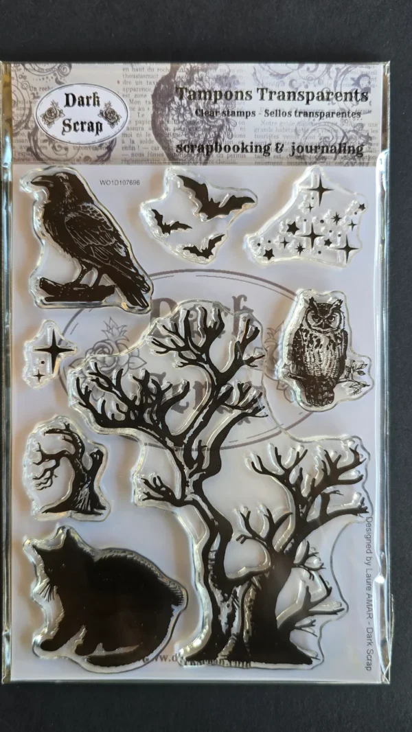 Tampon Arbre et chat gothique