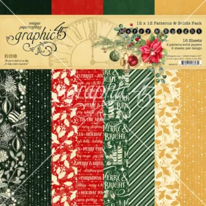 Graphic 45 Merry & Bright 12x12 Patterns & Solids met 16 dubbelzijdige kerstvellen. Perfect voor scrapbooking, kaarten, journals en kerstprojecten.