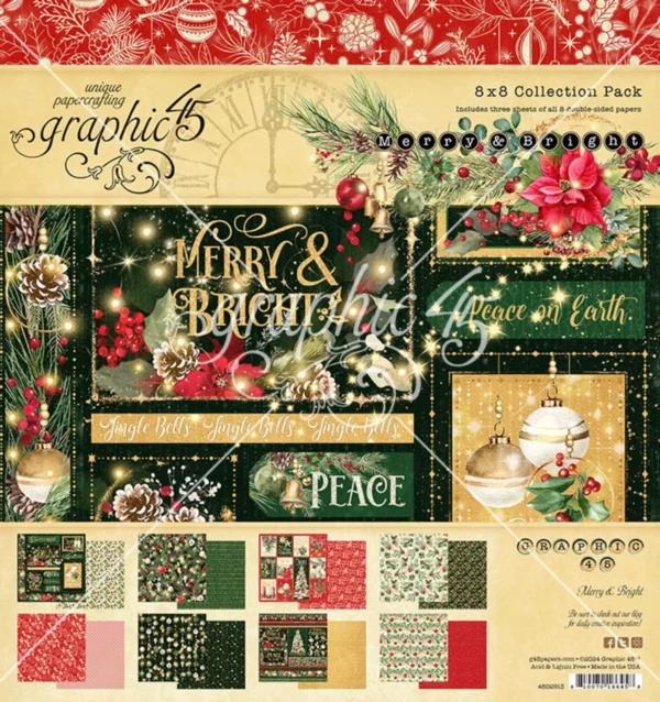 Merry & Bright 8x8 Inch Collection Pack (4502913) Graphic 45 Merry & Bright 8x8 Collection Pack met 16 dubbelzijdige kerstvellen. Perfect voor scrapbooking, kerstkaarten, journals en mini-albums.