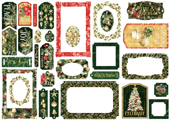 Merry & Bright Chipboard Tags & Frames 4502918 Graphic 45 Merry & Bright Chipboard Tags & Frames met 30 stevige decoratieve elementen. Perfect voor kerstkaarten, scrapbooking en mini albums.