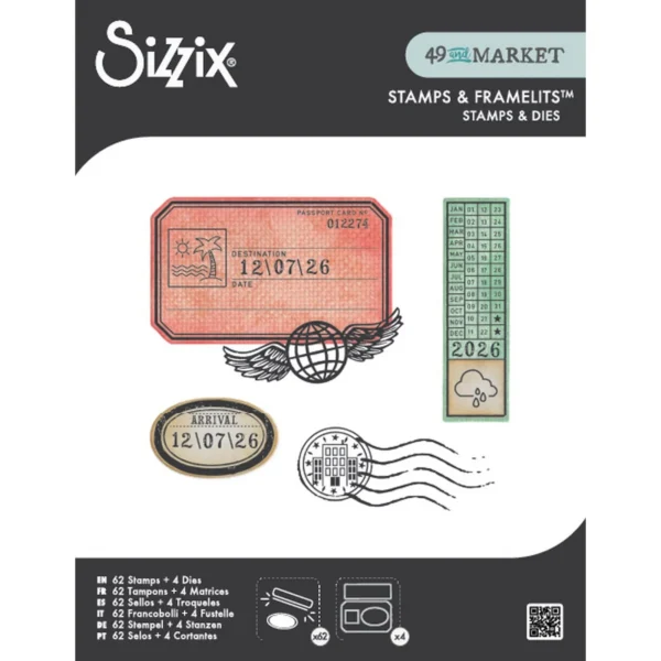 Sizzix Globetrotter’s Mark clear stamps en Framelits 62 stempels 4 snijmallen 49 & Market