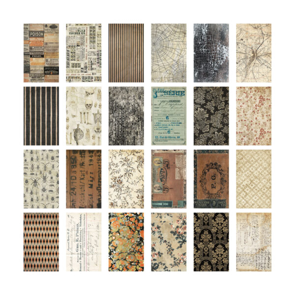 Tim Holtz Halloween Backdrops TH94433 Tim Holtz Idea-ology Halloween Backdrops met 24 dubbelzijdige vellen van 6 x 10 inch. Perfect voor scrapbooking, junk journals en mixed media.
