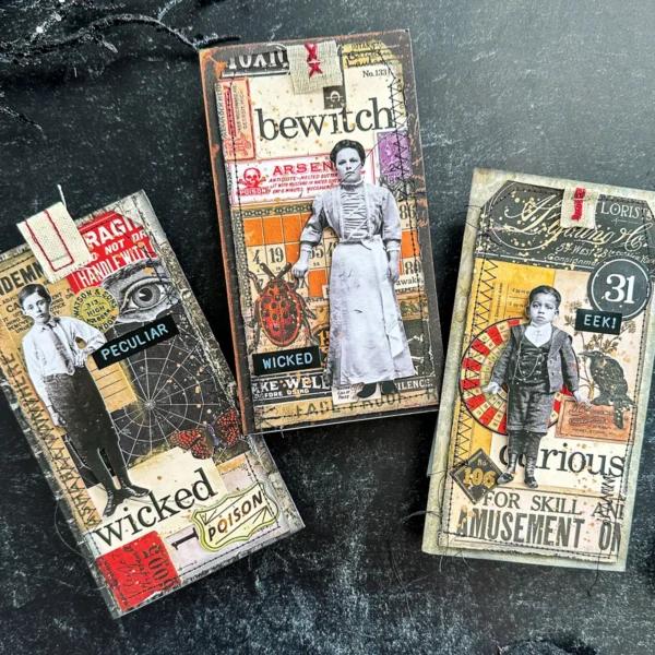 Tim Holtz Halloween Ephemera Pack met 137 vintage elementen. Perfect voor scrapbooking, journals, collages, kaarten en mixed media.