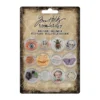 Tim Holtz Halloween Mini Flair (TH94158) (DISCONTINUED) Tim Holtz Halloween Mini Flair met 12 vintage buttons. Perfect voor scrapbooking, journals, mixed media en spooky projecten. Discontinued.