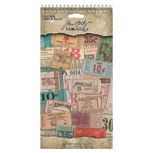 idea-ology-tim-holtz-ticket-book-th94036 Tim Holtz Idea-ology Ticket Book met 104 geperforeerde vintage tickets. Ideaal voor junk journals, scrapbooking, collages, kaarten en mixed media.