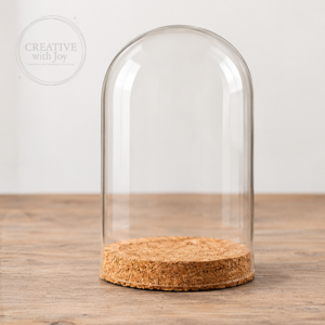 Glazen stolp met houten voet Ø 6,5 cm, decoratieve stolp voor miniaturen en DIY-decoratie