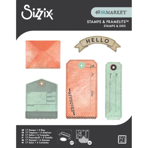 Sizzix Clear Stamps & Framelits Tag It 49 & Market (667064 Sizzix Clear Stamps & Framelits Tag It | 49 & Market (667064)